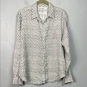 Frank & Eileen Linen Eileen Black White Allover Print Long Sleeve Blouse Medium